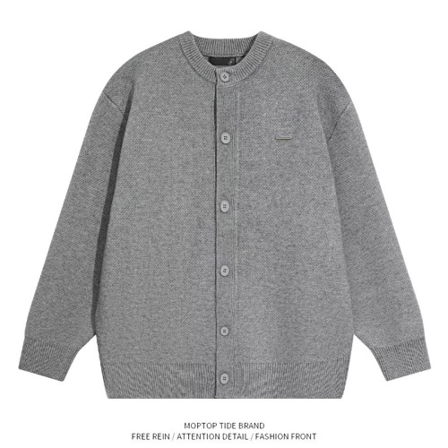 New baseball collar thick-knit cardigan sweater for men solid color loose casual lazy gray coat for men