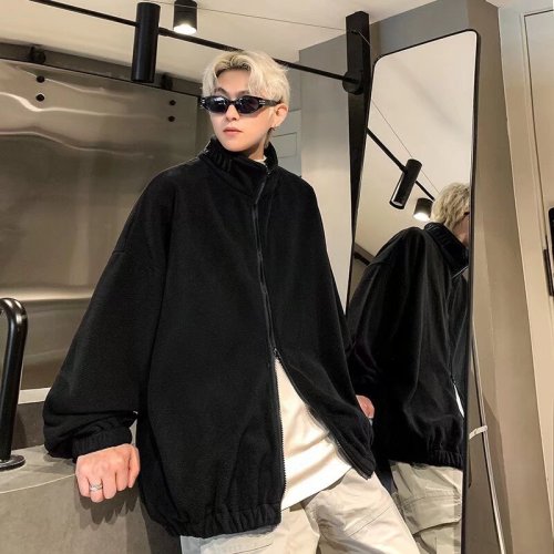Spring and Autumn American style lazy chic polar fleece jacket for men, autumn and winter zipper, youth trendy stand-up collar, long sleeves
