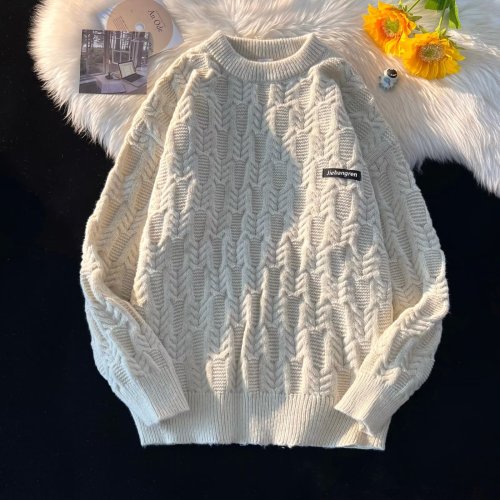 Printed sweater youth popular long-sleeved winter loose round neck pullover ins sweater men's trendy casual