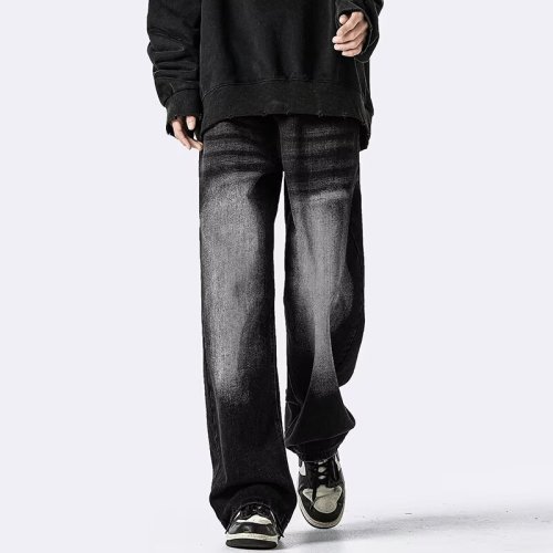 New jeans men's straight wide-leg pants autumn retro high street trendy brand slim overalls trousers
