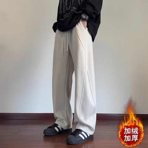 American casual loose drawstring three-dimensional splicing youth straight pants trendy and versatile pure cotton sports sweatpants men's autumn style