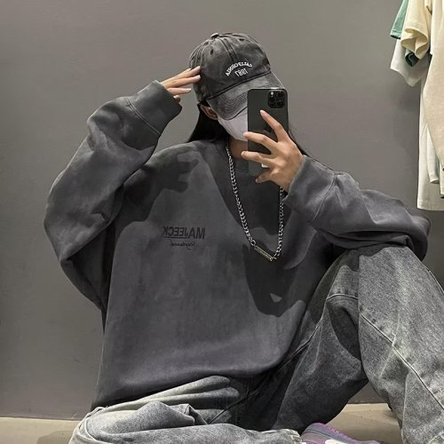 American sweatshirt men's round neck spring and autumn trendy hoodless bottoming spring ins fashion brand loose and versatile top