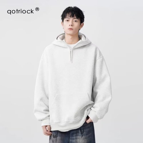 Japanese style half zipper lapel loose casual versatile short pullover high collar short long sleeve sweatshirt top for women