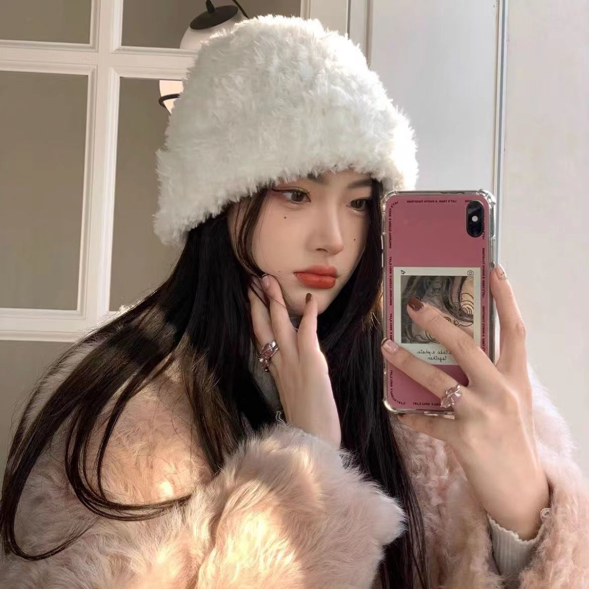 Hat Winter Furry Women's Knitted Beanie Hat Large Head Circumference Shows Face Small Thickened Warm Style Versatile Plush Hat