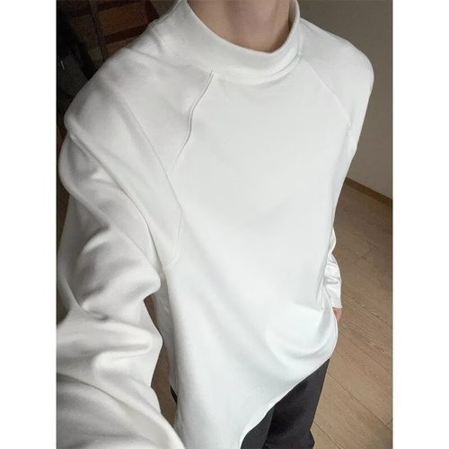 Half turtleneck bottoming shirt for men in autumn and winter, double-sided German velvet casual long-sleeved T-shirt for warm inner wear