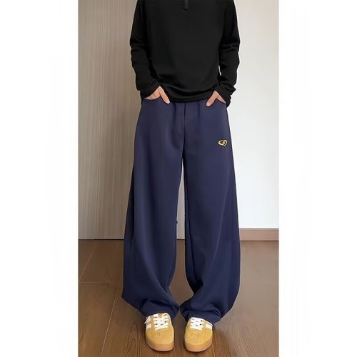 2024 Winter New Atmosphere Contrast Color Drawstring Puppy Embroidery Loose Leg-Wide Leg Two-Wear Plus Velvet Sweatpants for Women