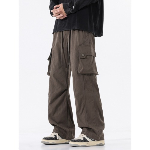 Men's spring American pleated design straight overalls women's retro all-match loose drawstring wide-leg casual pants