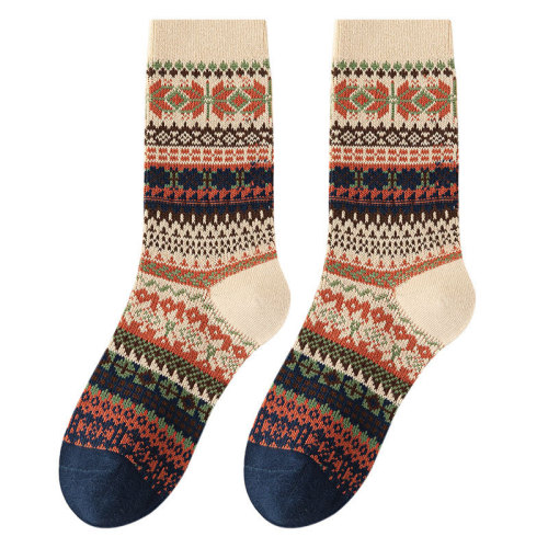 Autumn and winter retro socks for women, boneless ethnic style, double-way double-needle Birkenstock shoes, mid-calf socks, trendy combed cotton sports socks