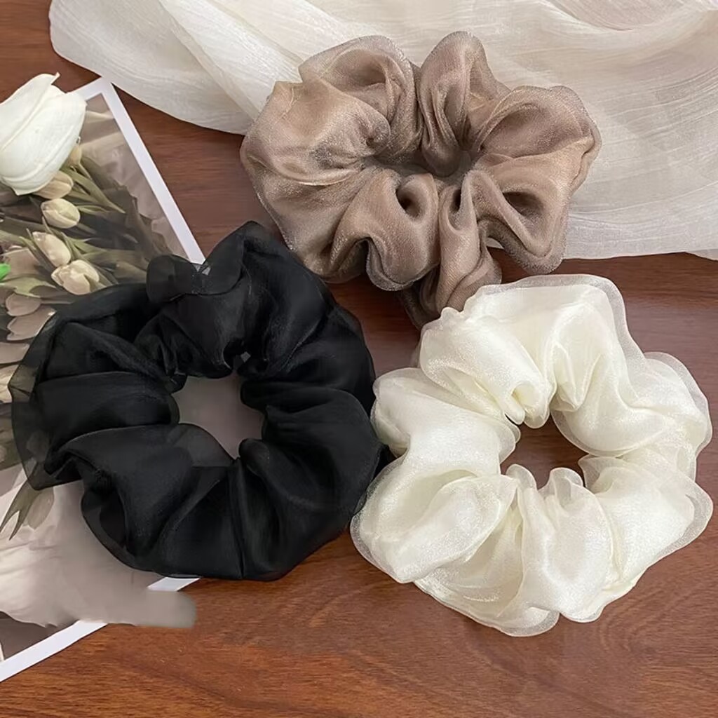 Super fairy solid color mesh, simple forest style large intestine hair tie, high-end hair tie, elegant and versatile hair rope hair accessories