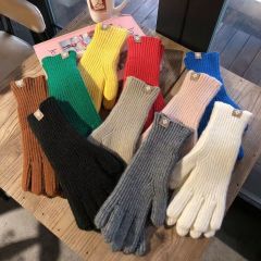 New warm color solid color wool knitted label girls' gloves with fingertips and fingerless touch screen anti-cold Harajuku style autumn and winter