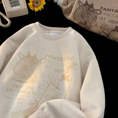 Heavy velvet thickened suede sweatshirt men's autumn and winter warm American style loose stiff round neck long-sleeved jacket