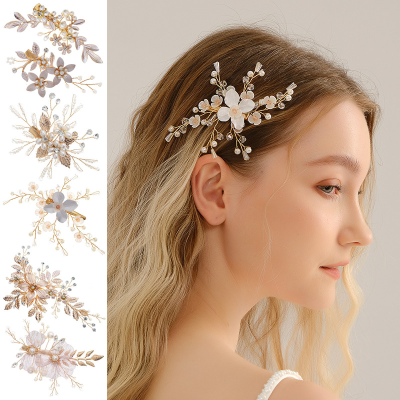 European and American bridal jewelry flower pearl handmade hairpins for women's prom party wedding dinner headdress hair accessories duckbill clip