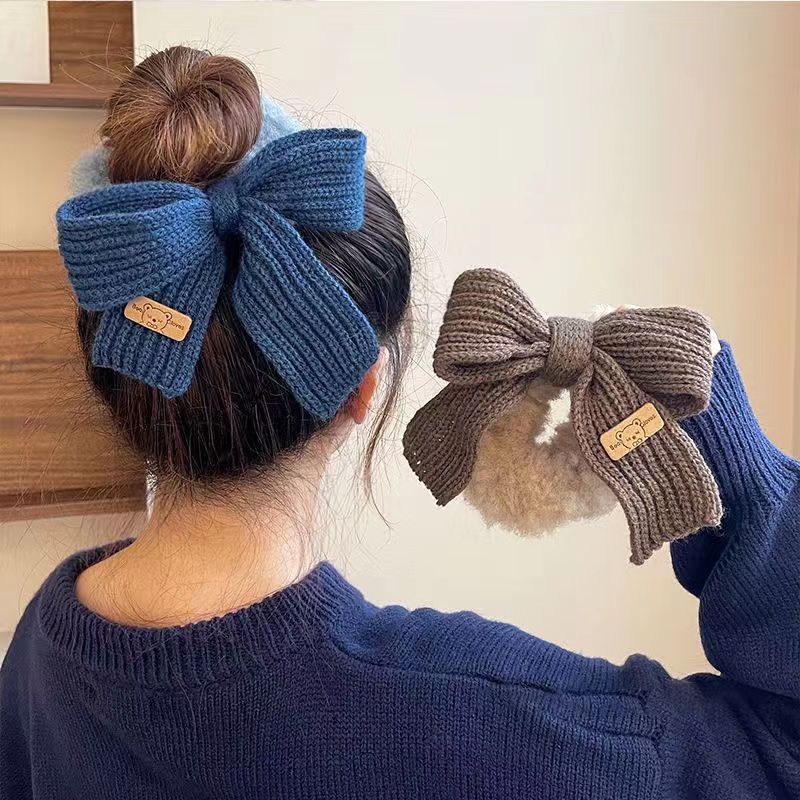 New autumn and winter woolen bow plush large intestine hair tie Korean style cute headband hair rubber band headband hair accessories