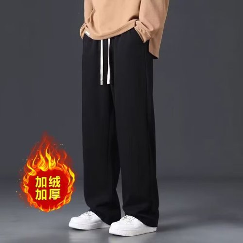 New loose casual pants for men, Korean style trendy versatile pants for autumn and winter, plus velvet style, straight-leg pants with a falling feel
