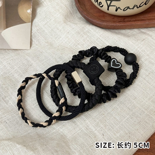Spring and summer new five-piece set of hair ties with high elastic hair rope for girls, thick and thick ponytail rubber band set