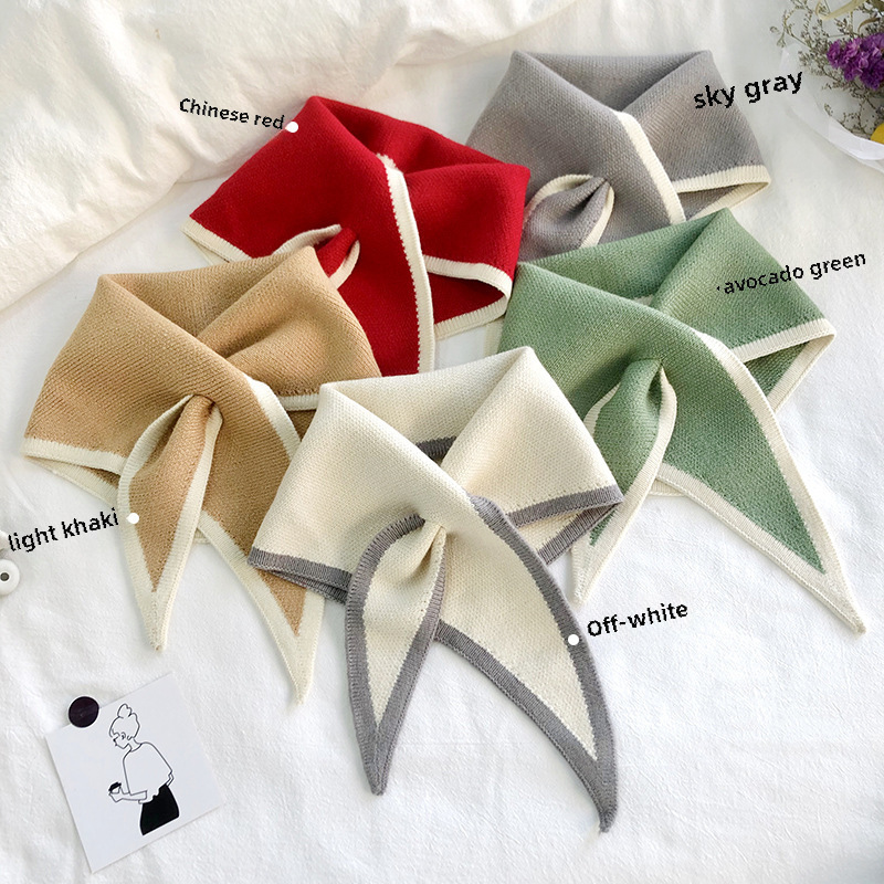 Korean style autumn and winter woolen knitted scarf for women winter neck warmer sweet cross triangle scarf warm neck scarf
