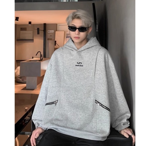 American high street cleanfit thickened sweatshirt men's vibe autumn and winter loose and versatile solid color hooded jacket men's trendy