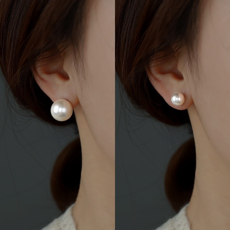 New year's new trendy pearl earrings 925 sterling silver round earrings women's summer light luxury high-end large earrings