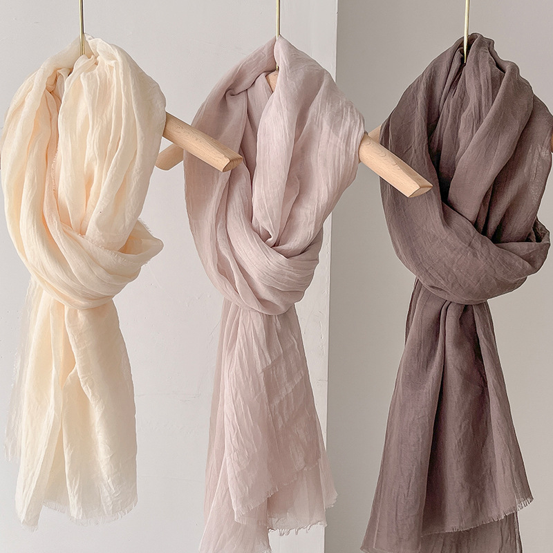 Thin women's desert shawl with winning color, cotton and linen feel, beige all-match scarf, Xinjiang travel sun protection scarf