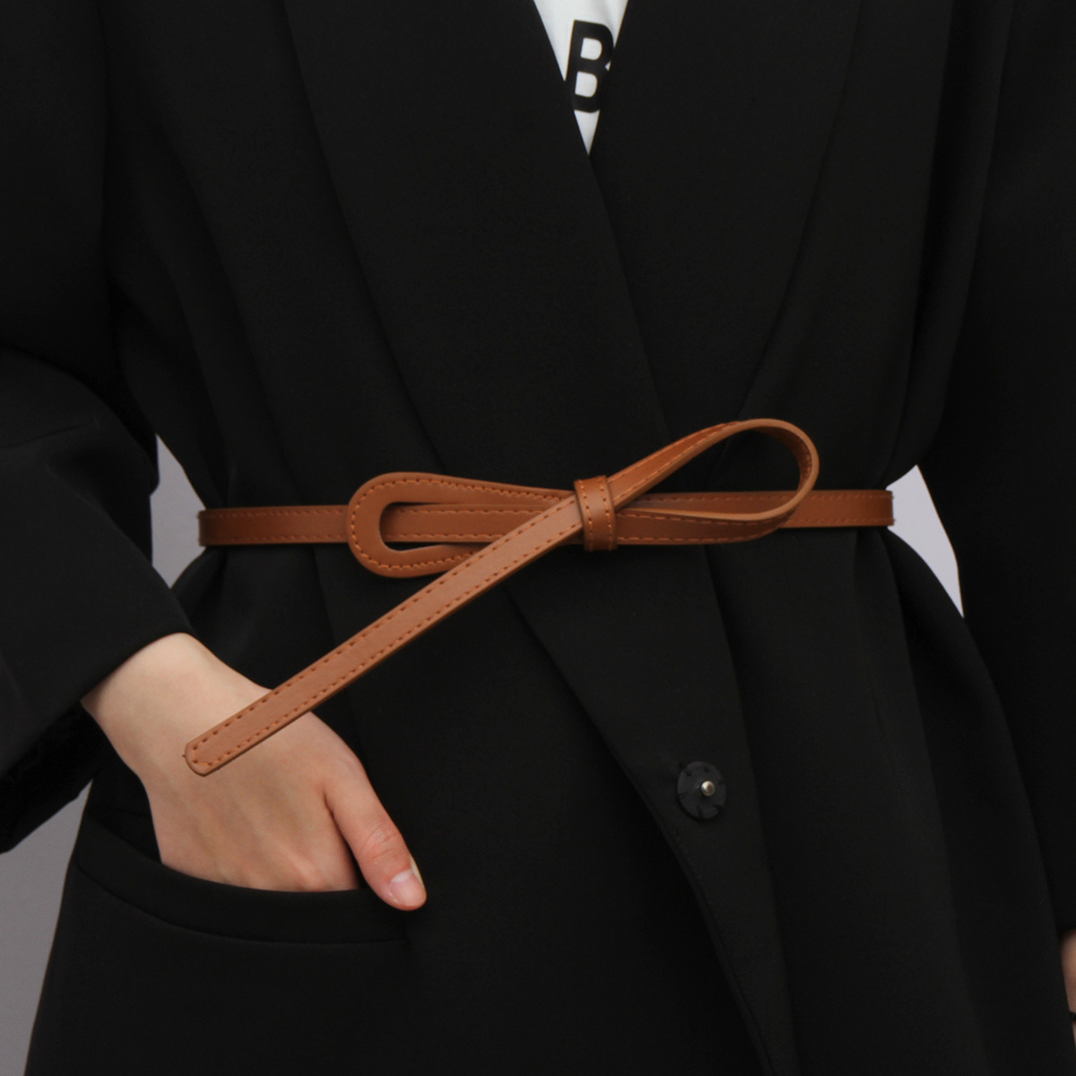 Thin belt for women, versatile knotted decorative belt, fashionable coat with dress, sweater, waistband