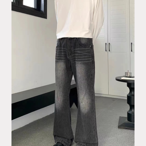 Spring and autumn American retro jeans, loose, handsome, casual wide-leg pants, trendy brand ins, high street, slightly flared pants for men