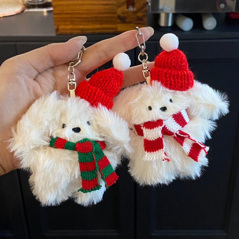 Christmas red hat scarf pilot bunny pendant red New Year plush doll plush rabbit keychain