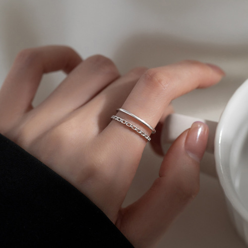 Double-layered ring for women, new trendy index finger ring, niche design ring