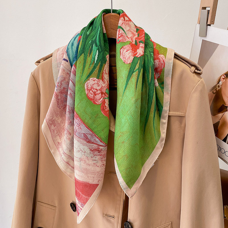 Spring oil painting literary retro small square scarf fashionable professional scarf decorative headband streamer multifunctional shawl silk scarf