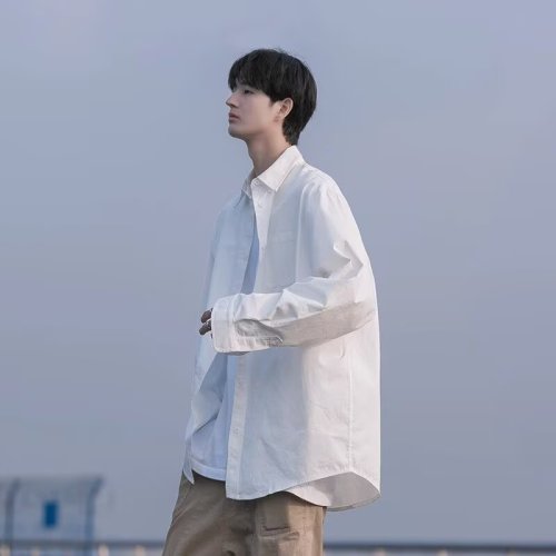 Aberdeen literary youth retro workwear long-sleeved shirt men's spring and autumn solid color autumn loose casual shirt jacket