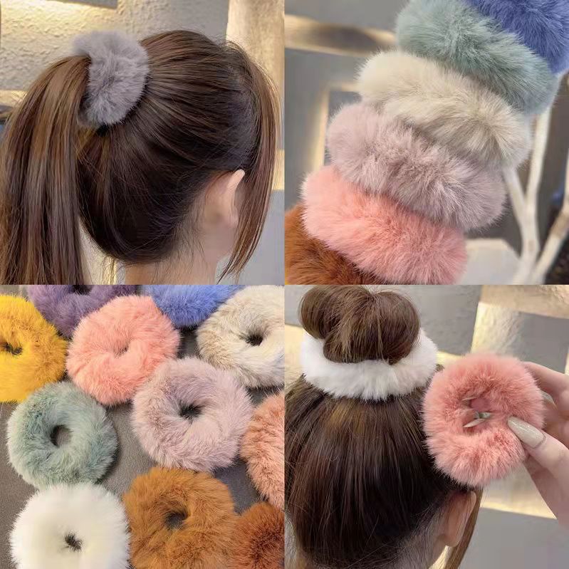 Autumn and winter simple plush hair ties imitating mink fur hair bands Korean temperament internet celebrity does not hurt hair candy color hair ties