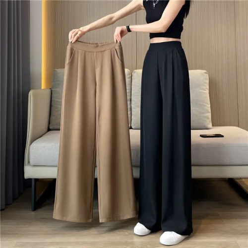 Women's summer thin plus size leg pants new high waist drape pants women's loose slim casual straight pants