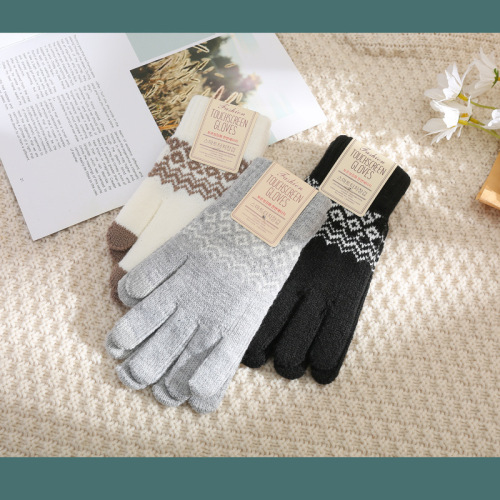 Factory direct sales winter warm touch screen plus velvet thickening student adult men and women same style imitation cashmere wave gloves