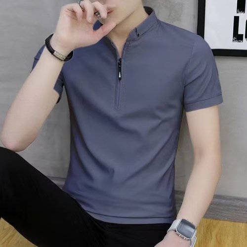 POLO shirt solid color trendy youth popular new Harajuku ins trendy lazy men's summer five-point sleeve standard