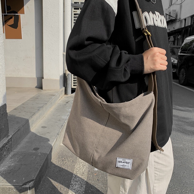 Canvas bag men's crossbody Korean style new bag student shoulder bag large capacity Harajuku style handbag women