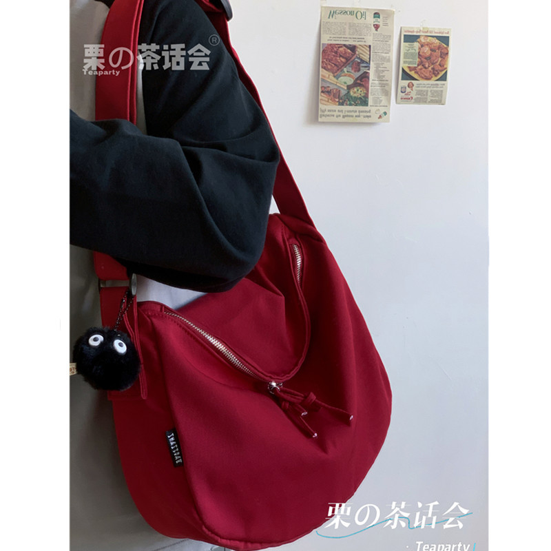 Japanese ins style casual all-match canvas bag crossbody bag for women college student commuting to class large capacity dumpling bag