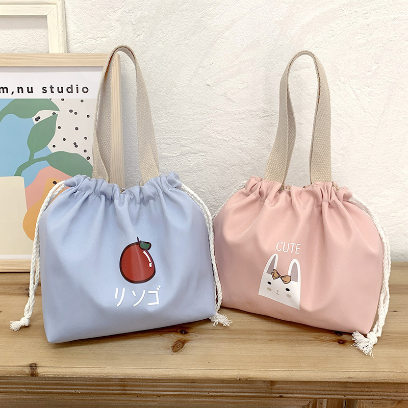 Canvas lunch bag student lunch bag portable lunch bag Japanese style lunch bag drawstring pocket lunch box bag