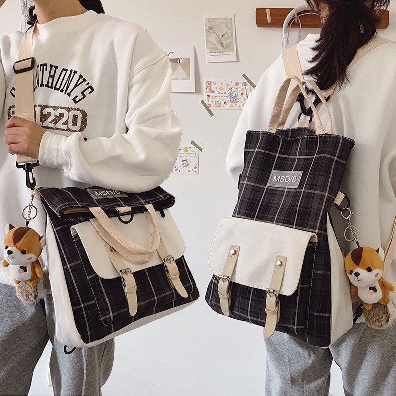 Canvas bag women's crossbody bag college student class bag large capacity ins versatile summer backpack single shoulder country