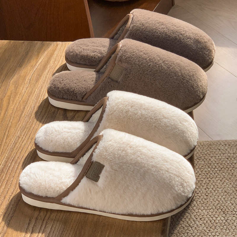 Cotton slippers for women in autumn and winter new indoor imitation rabbit fur plus velvet warm non-slip wear-resistant couple slippers