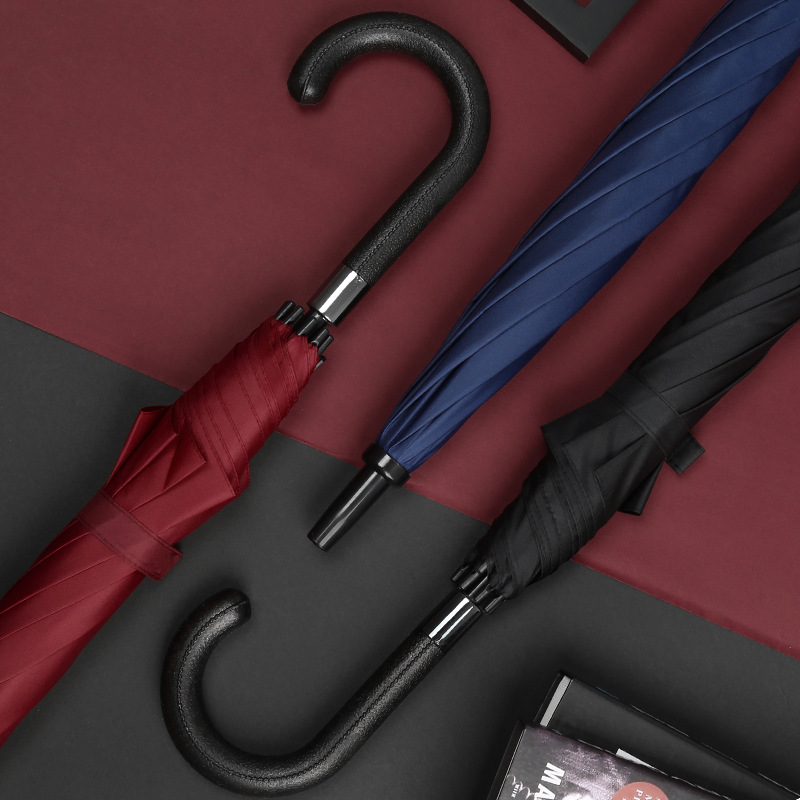 Long handle umbrella 23 inch straight fiberglass automatic umbrella business umbrella bent handle