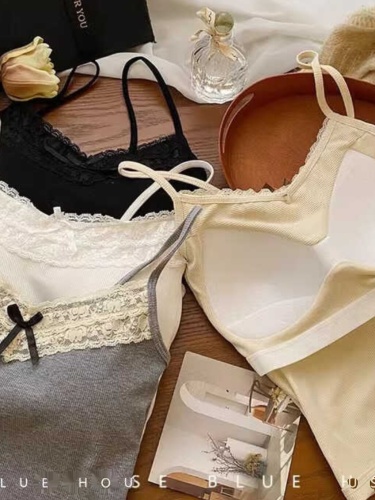 Summer lace camisole with padded fixed cup and bottoming slim fit back top