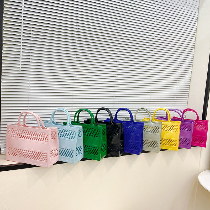 Shopping basket portable PVC bag jelly bag large capacity basket storage basket candy color hollow