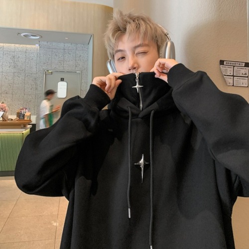 American niche fashion brand high street functional high collar hooded sweatshirt for men autumn and winter loose couple hoodie jacket with hood