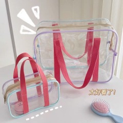 Korean macaron cream large capacity pvc swimming transparent waterproof beach bag storage bag washing and walking bag