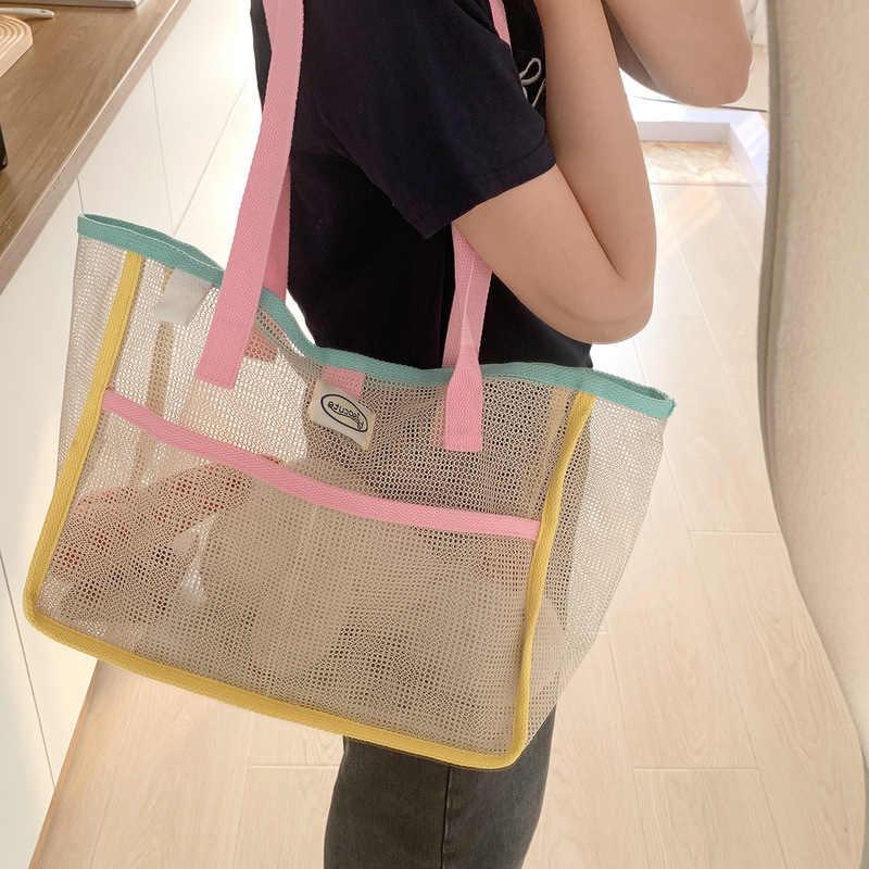 Simple mesh women's handbag camping portable snack storage bag large capacity supermarket shopping bag for women