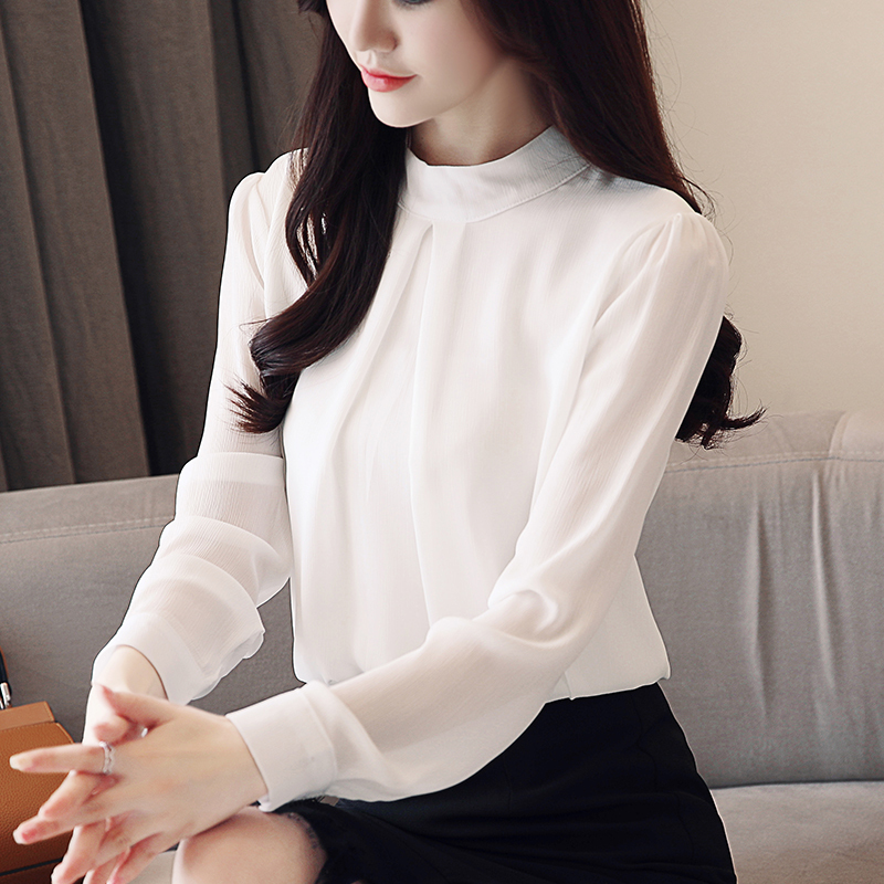 New style Korean long sleeve loose Chiffon Top with stand collar, fashionable and versatile
