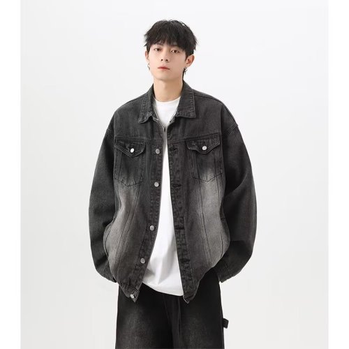 Spring and autumn denim jackets for men and women, American high street couples, trendy brand workwear, large size multi-pocket jackets, tops