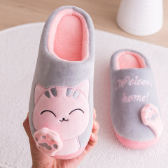 New cotton slippers lucky cat lady couple cartoon winter furry cute home indoor warm cotton shoes