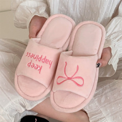Ins style soft flat bottom women's autumn and winter high-end floor shoes new creative English letter cotton slippers
