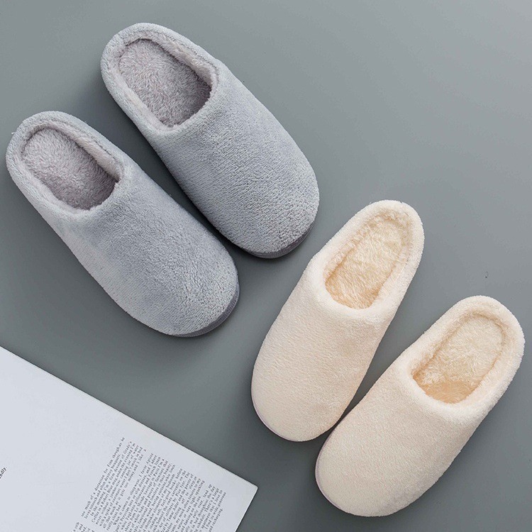 New winter home indoor warm couple slippers autumn and winter men's and women's soft-soled non-slip plus velvet cotton slippers