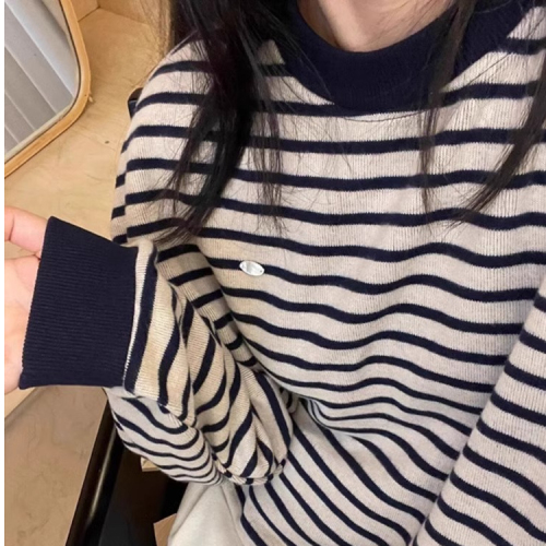 Striped round neck velvet sweatshirt women's new autumn top loose lazy style jacket
